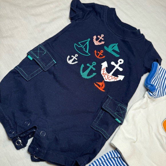 NB 0-3 Months Carters blue -navy, nautical sailor  onesie + vintage Carters set, - Picture 4 of 8